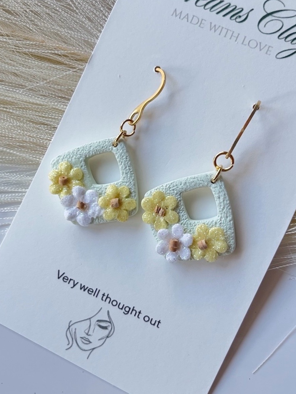 Handmade Pastel Floral Drop Earring โ Yellow & White
